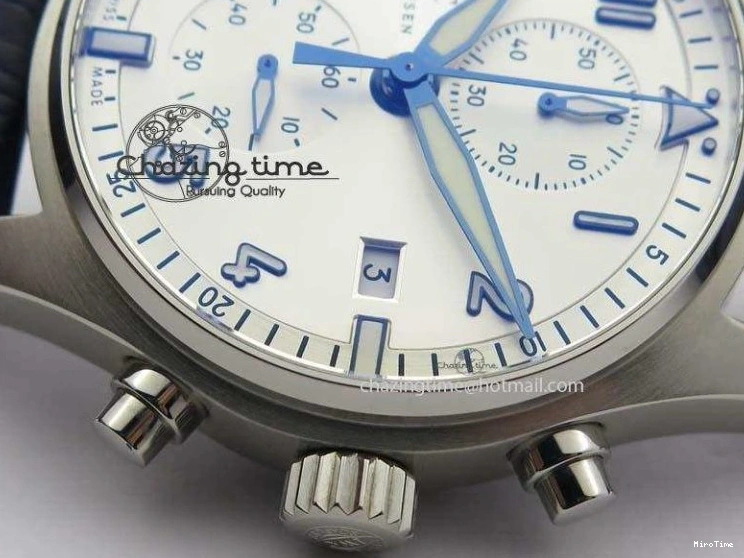 MIROTIME 0409 Pilot Chrono SS IW387809 ZF 1:1 Best Edition Silver Dial Blue Numbers On Blue Leather Strap A Lightweight 7263